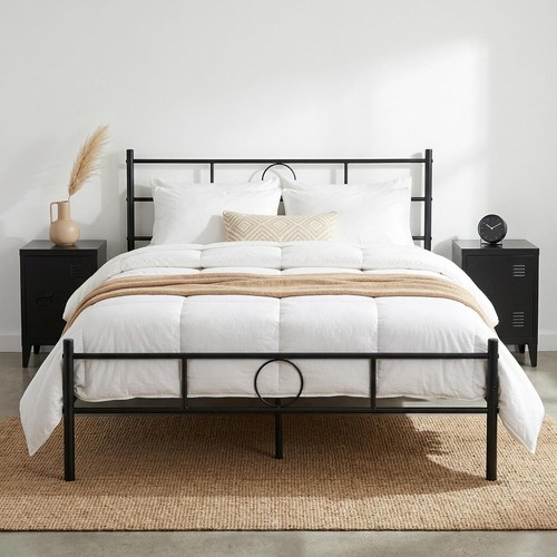Black metal double bed frame - black,