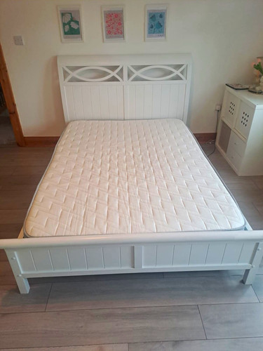 White painted wood double bed - wood,