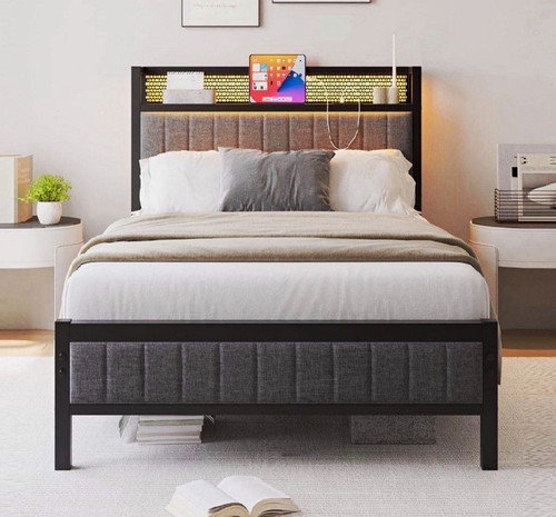 Metal bed frame with grey - frame,
