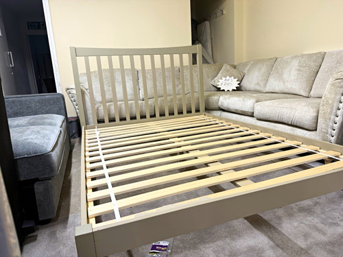 Grey wood bed - bed, slatted