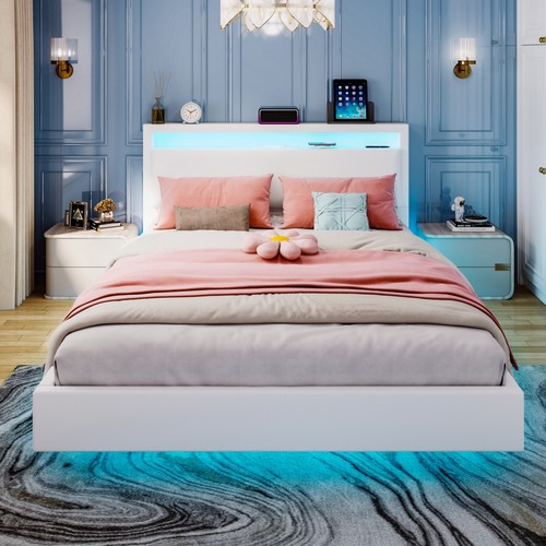 Floating double bed frame - bed,
