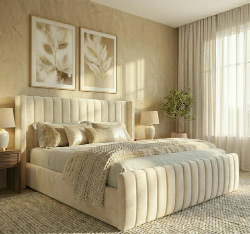 Winged upholstered bed frame - winged,
