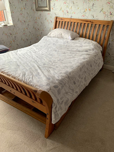 Double wooden sleigh bed - bed, frame