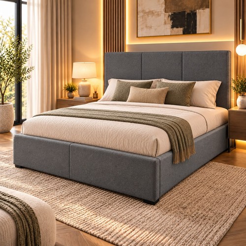 4ft6 double bed grey ottoman - double,