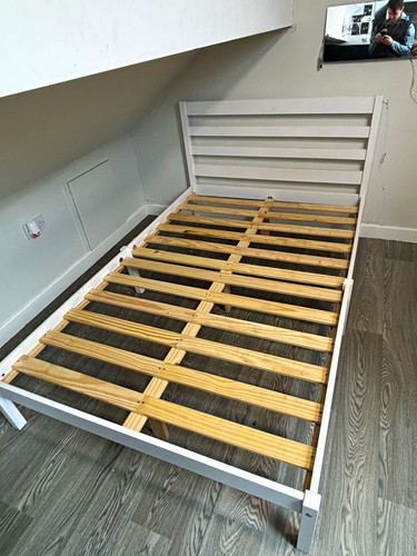 Double white wood bed - double,