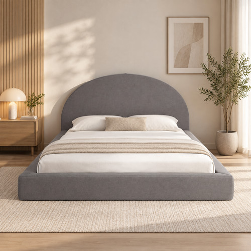Linen bed frame with curved - linen,