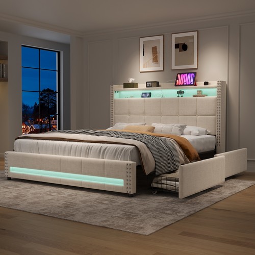 Double bed frame with - frame, storage