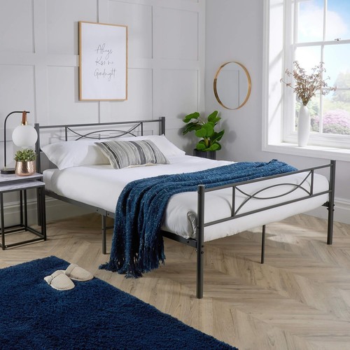 Metal frame bed with - metal, headboard