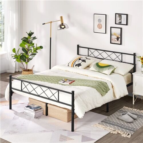 Double bed frame - metal, slatted