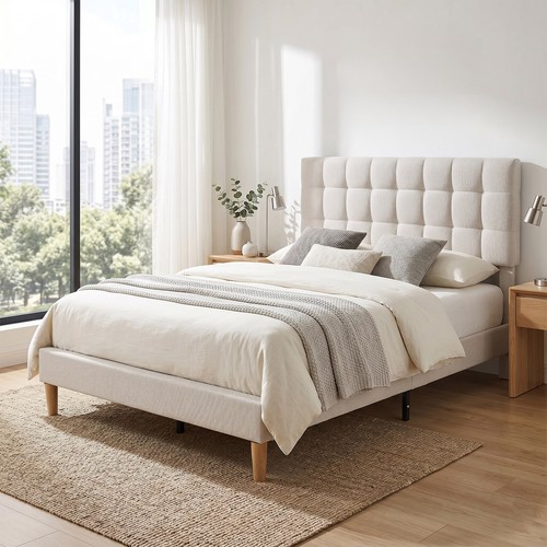 Upholstered double bed frame - bed,