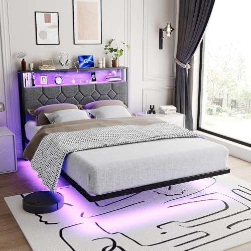 Floating double bed frame with - double,
