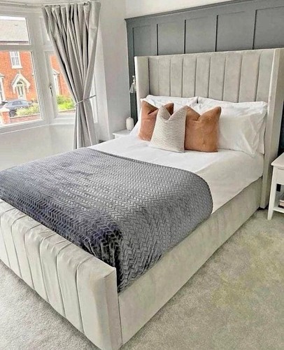 Grey fabric upholstered bed - upholstered,