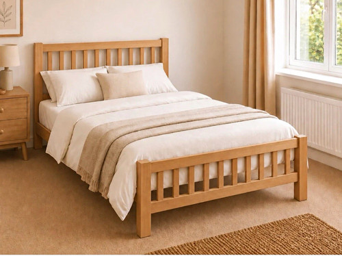 Light wood double slatted - wood, bed